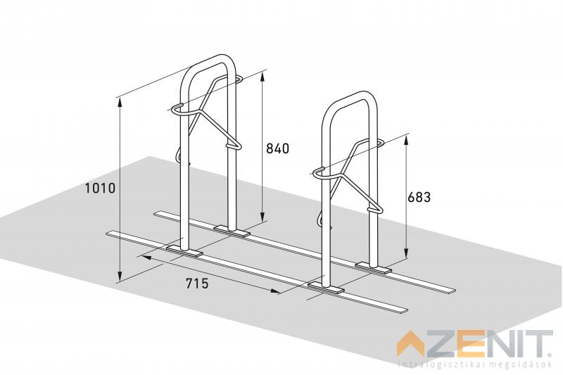 Kerékpártámasz STRAP 12DS típus lebetonozható szerelősínnel tűzihorganyzott