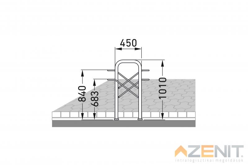 Kerékpártámasz STRAP 12DS típus lebetonozható szerelősínnel tűzihorganyzott